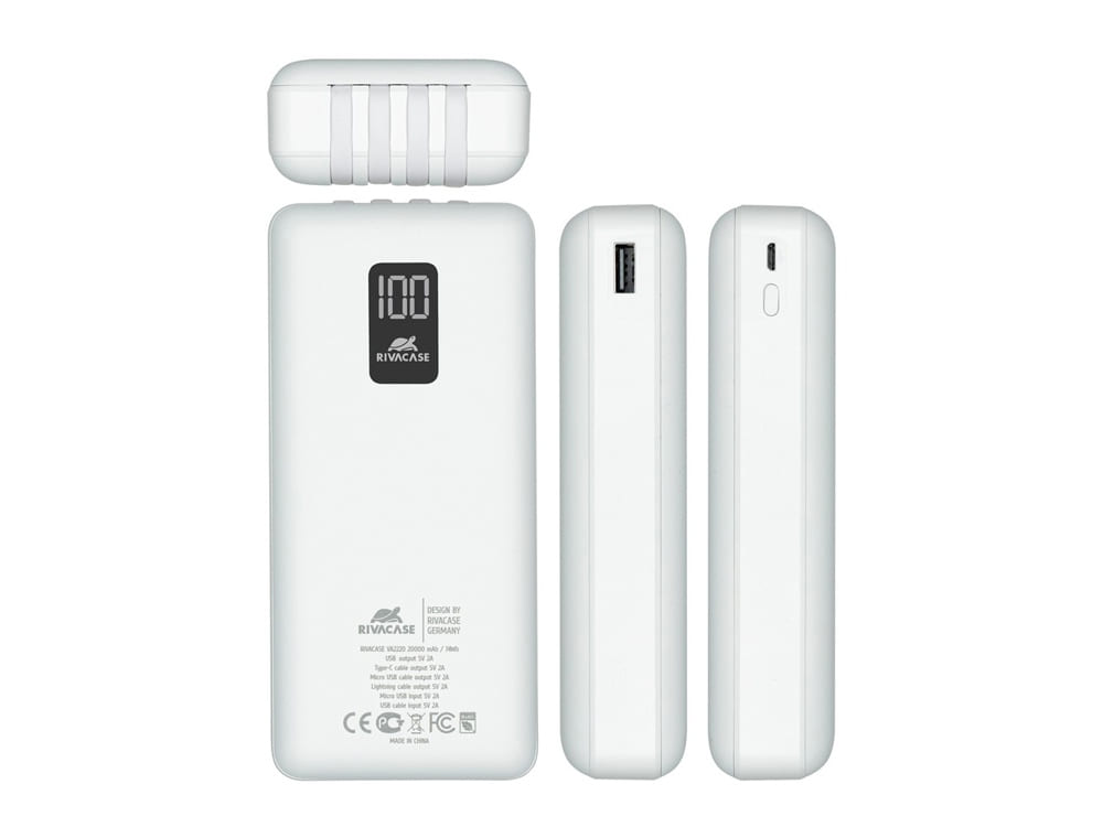 Внешний аккумулятор с дисплеем и встроенными кабелями VA2220, 20000 mAh — изображение 4