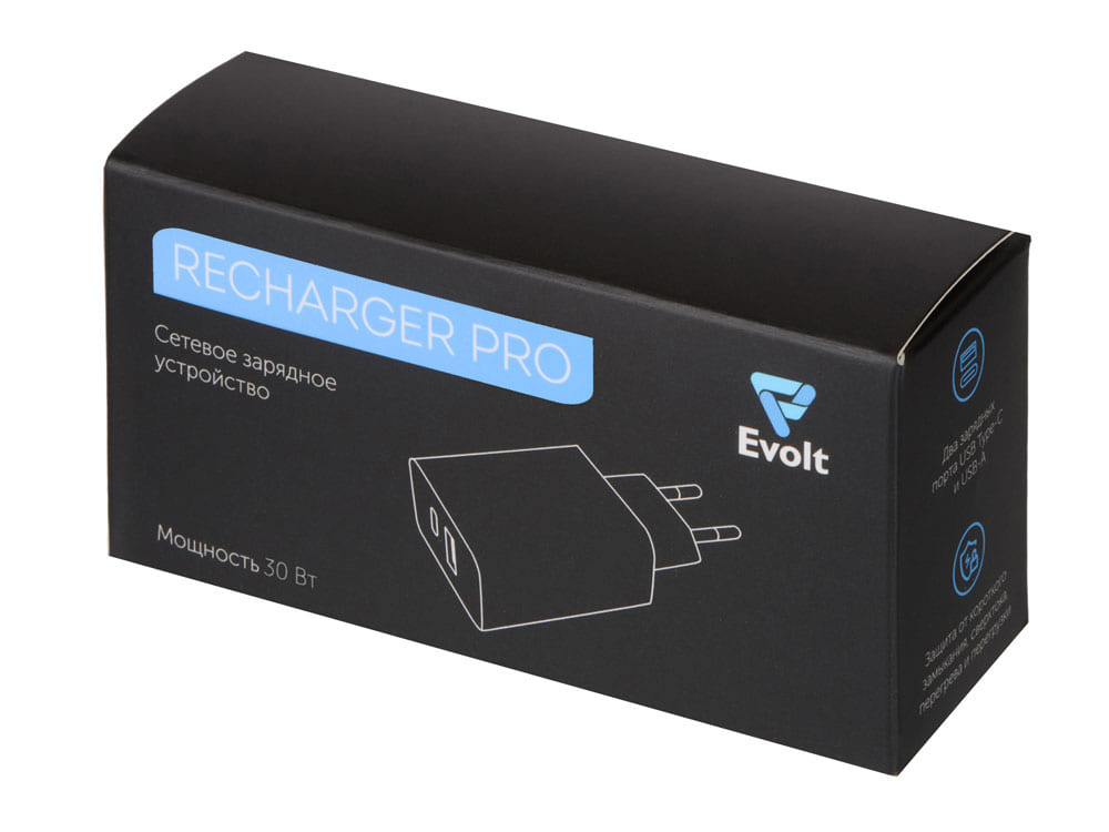 Сетевое зарядное устройство c выходами USB-A и USB-C и быстрой зарядкой QC/PD «Recharger Pro», 30 Вт — изображение 4